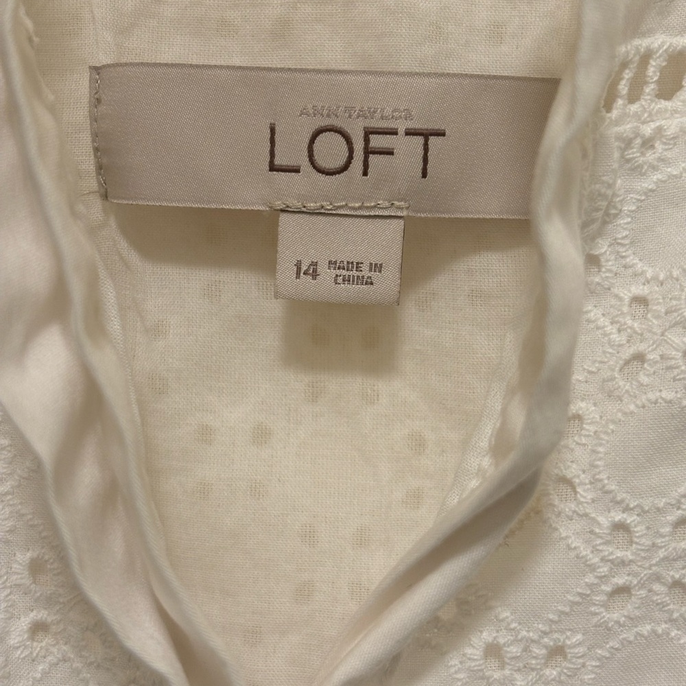 Loft Lace-Up Split-Joint Sleeveless Shift Dress Women's Petite Size 14 White - Picture 5 of 13